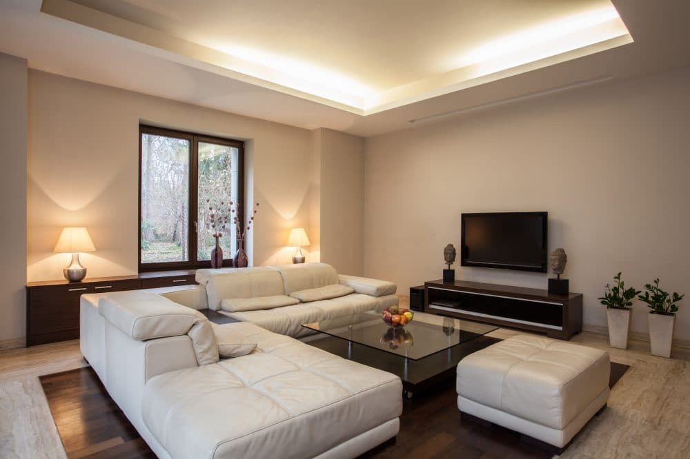 photo of a modern living room with beautiful lighting