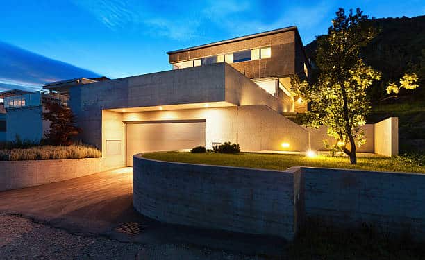 Modern house design with outdoor lightning night scene